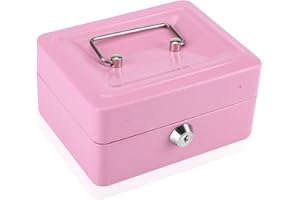 Ladieshow Cassaforte, Mini Cassetta di Sicurezza Portatile in Acciaio con Serratura per Monete in Contanti con Serratura per Uso Domestico con 2 Chiavi(Rosa)