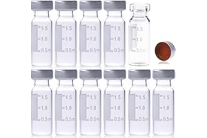 ALWSCI Fiale di Vetro 2ml Fiale per Autocampionatore, 11mm Fiala a Base Piatta in Vetro con Setti Trasparenti in PTEF/Gomma Naturale di Colore Rosso-Arancio Spessi 1 mm 100 Pezzi