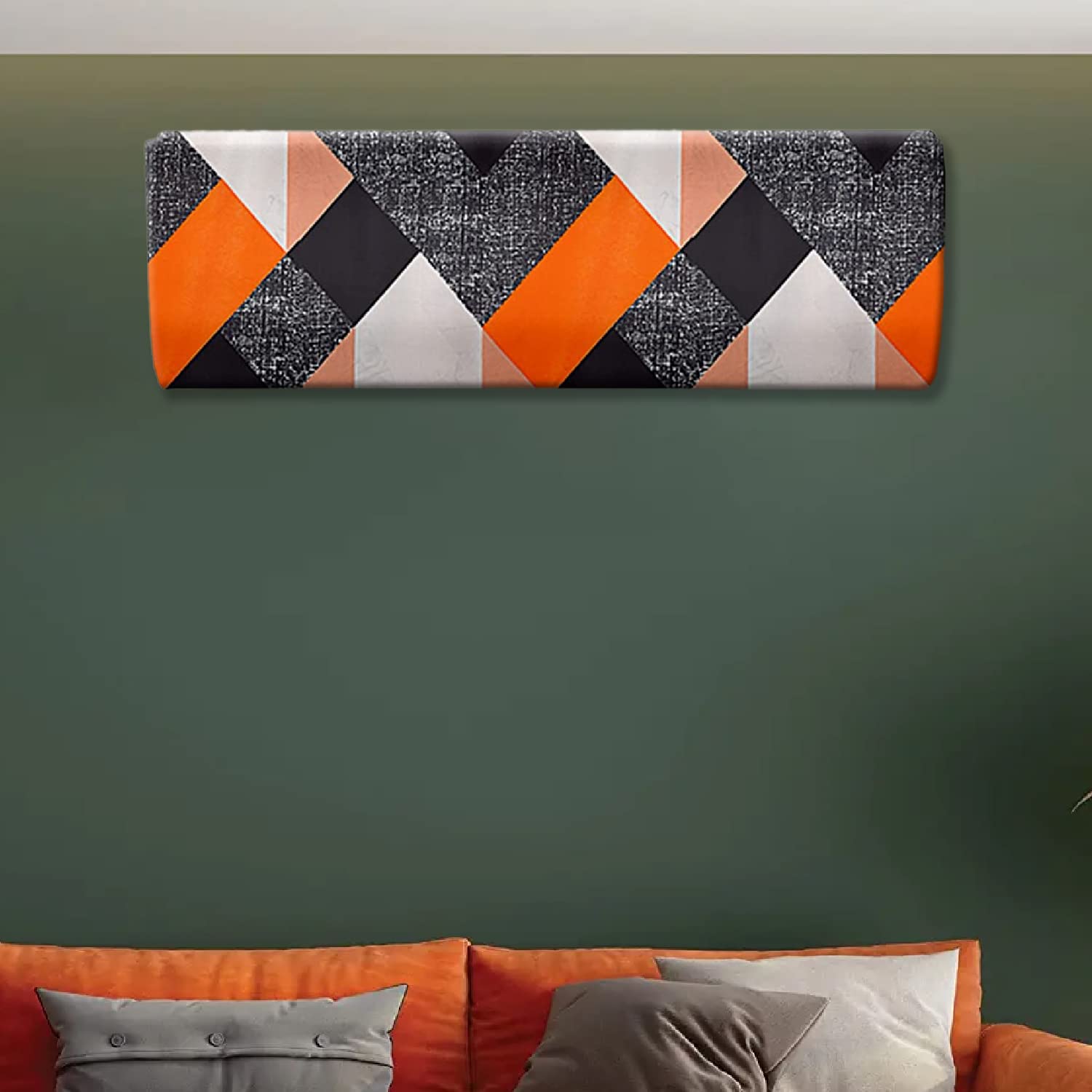 Kuber Industries AC Cover|Attractive Digital Square Print 1.5 Ton|All Weather Friendly|Stretchable Fabric & Elastic Closure,(Orange)