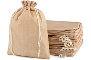 CLTPY Pack of 25 Jute Bags with Drawstring, Jute Bags, 13 x 18 cm, Cotton Bags, Fabric Bags for Advent Calendar, Gift Bags for Weddings, Christmas Gift