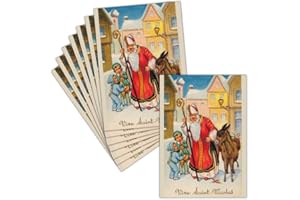 MERCI-FACTEUR.COM Carte Saint Nicolas Ancienne et Vintage - 8 Cartes Postales (3 Formats Dispos) - Carte Saint Nicolas Et Les Enfants émerveillés