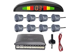 MOCNT Auto Einparkhilfe 8 Sensoren Rückfahrhilfe Kfz Rückfahrwarner Einparksystem Hinten Parksensoren Rückwärtsparkhilfe Rückfahrradarsystem Buzzer Alarm Warnung Grau