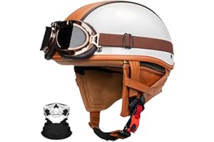 SYEBVTQ Vintage Deutsche Motorrad Halbhelme Halbschalenhelm ECE-Zertifizierung Motorradhelm für Herren Chopper Helm mit Sonnenbrille Jethelm Retro, Scooter Helm, Cruiser Moped Offenem Helm