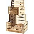 OneDcor Natural Wooden Storage Crates | Set of 4 Nesting Wooden Boxes with Cutout Handles, Rustic Farmhouse Decorative Storage Containers for Home, Kitchen, Bathroom, and Office