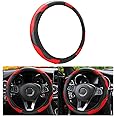 Universal Car Steering Wheel Cover, Anti-Slip Durable Steering Wheel Cover, Microfiber Leather, Diameter 37-38 cm Stitching Stretch Color Steering Wheel Protector, Car Accessories Interior (Red)