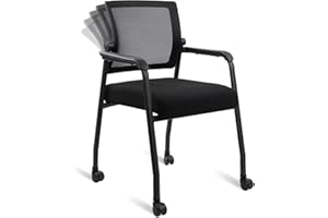 KLASIKA Waiting Room Chairs with Wheels, Adjustable Mesh Backrest, Office Reception Chairs with Ergonomic Lumbar Support and Thickened Seat Cushion, for Conference Guest Reception Church, Black 1 PACK