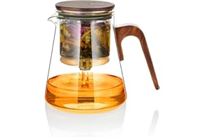 ZENS Magic Teekanne Glas mit Sieb, Teezubereiter für Losen Tee mit Magnet Sauger-Deckel, Tea Maker for Tee Zubereitung, Teapot Griff aus Walnussholz, Teeliebhaber Geschenke