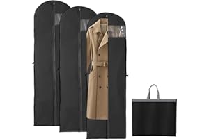 BFHRHF 3 Stücke Kleidersack Anzug Lange, 60 x 180 cm Atmungsaktiver Kleidersack, Kleiderhülle mit Reißverschluss Faltbar Mottenfeste Kleidersäcke für Brautkleider, Abendkleider, Lange Mäntel (Schwarz-3pcs)