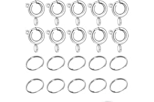 COYUN 20 Pezzi in Argento Catena Chiusura a Molla, Chiusura ad Anello a Molla, Chiusura per Collane, Fibbia a Molla con Anelli di Piegatura Aperti per Bracciali Collana Catena di Estensione