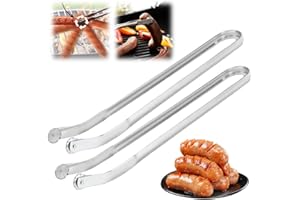 RuiDay Pinze Per Girare Salsicce BBQ, Pinza Barbecue con Manico Lungo, Pinza da Cucina per Girare Bistecche, Carne e Verdure, Nuovo Pinze per Hot Dog in Acciaio Inox con Rotelle (2PCS)