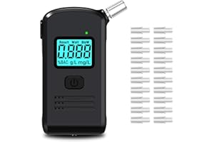 PEHTIY Alkoholtester, Promillemessgerät, Polizeigenau Alkoholmessgeräte mit 20 Mundstücken Blauer LCD-Anzeige Alkohol Tester für Den Einsatz zu Hause Oder Auf Partys