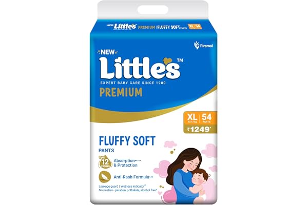 Little's Premium Baby Diapers XL Size (Extra Large) Pants Style 12-17 kg 54 Count - Pack of 1 Super Jumbo Baby Diaper with Leakage Guard, Wetness Indicator & 12 Hours Absorption