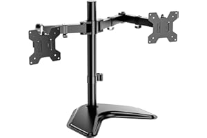 WALI Dual Monitor Stand for Screen Up to 27 Inch, Freestanding Articulating Dual Monitor Arm with Tilt Swivel Rotate, Adjustable Double Monitors Arm Holds Up to 10 kg, VESA 75 & 100mm, Black (MF002)
