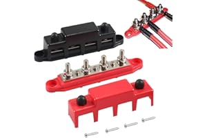 SSEHCWAN 12V-48V DC Bus Bar Power Distribution Block, 4 x M8 (5/16") Terminal Studs, 250A, Red, Screw Connector, Plastic, 4 Positions, 18cm x 6cm, Panel Mount, Battery Terminal Bus Bar