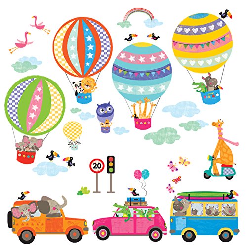 Preisvergleich Produktbild Decowall DAT-1710 Transporte Autos Heißluftballon Fahrzeuge Flugzeuge Tiere Wandtattoo Wandsticker Wandaufkleber Wanddeko für Wohnzimmer Schlafzimmer Kinderzimmer