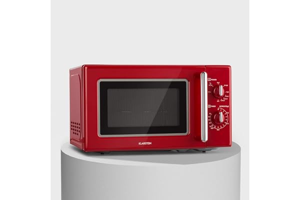 Klarstein Caroline - Autonome Four micro-ondes, 20L, 700/1000 W, Ø25,6cm, 5 niveaux de puissance, 3 fonctions combinées, Intérieur et boîtier en inox, Look rétro, rouge