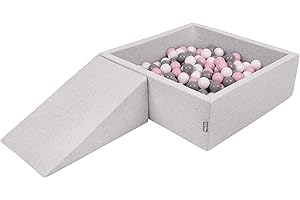 KiddyMoon Spielplatz Aus Schaumstoff Mit Quadrat Bällebad (200 Bälle) Ballgruben Für Babys Spielbad Hindernisläufen, Hergestellt In Der EU, Hellgrau:Weiß/Grau/Puderrosa