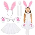 6 Pcs Bunny Costume Set for Girls, Bunny Accessory Set Easter Rabbit Cosplay with Rabbit Ears Headband Tail Bow Tie Tutu Skirt Gloves Socks Bunny Fancy Dress Outfit for Kid Easter World Book Day Party