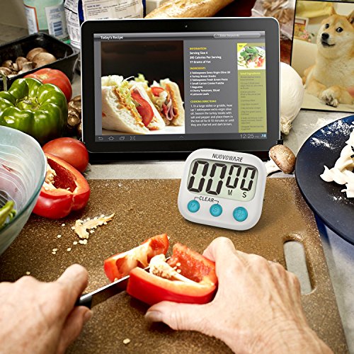 Nuovoware Digitaler Küchentimer, Küchen Alarm Timer Kochentimer Uhren mit Großem LCD Display und magnetischen Rückseite für Kochen Backen, Stoppuhr und Countdown, Weiß - 3