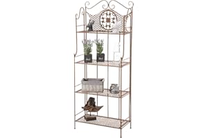 CLP Scaffale Rustico Anika in Ferro – Étagère Salvaspazio Richiudibile 4 Ripiani Forellati – Scaffale a Muro Decorativo Shabby Chic - Portafiori e Piante per Cucina o Soggiorno Marrone Antico