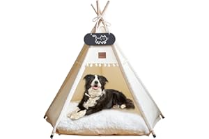 Mooipet Tipi Zelt für Haustiere mit doppelseitigem Kissen Haustierzelt für Hunde/Katzen Haustierhütte Abnehmbar und Waschbar Hundehaus für Meerschweinchen Kaninchen Hamster Kätzchen 60x60x70cm
