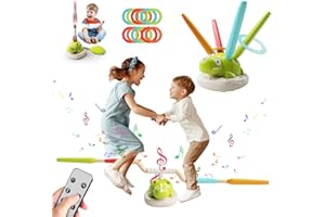 XPJBKC Jeu de Saut Musical, 3 in 1 Jeux Exterieur Enfant Kit pour Lancer d Anneaux, Jeu de Lancer, Lanceur de Fusée à Pied, Jeux Enfant Exterieur pour Télécommande, Approprié Jeux De FêTes Jardin