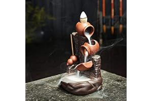 YYW Bruciatore di incenso ornamentale con riflusso a cascata, fatto a mano, in ceramica, con 10 coni, per casa, yoga, ufficio, aromaterapia Secchio Marrone