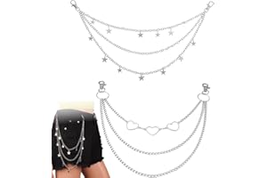 YGCQFH 2PCS Star Heart Pants Chain 2 Styles, Hip-Hop Style Adjustable Jean Chain Star Belt, Heart Belt, Star Trouser Chain, Punk Fashion Belt, Pocket Pants Body Chains for Women Men