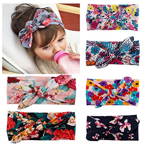 BESTIM INCUK 6-Pack Assorted-Color Baby Girls Toddler Kids Bunny Rabbit Bow Knot Turban Headband Hairband Headwrap Headwear for Photography Props,Costume,Party