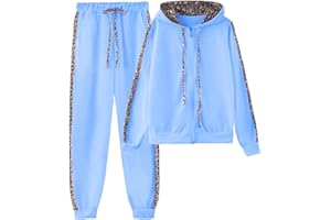 amropi Traingsanzug Damen Jogginganzug Leopard Kapuzenpullover Lange Ärmel Top + Hose Sportanzug 2 Stück