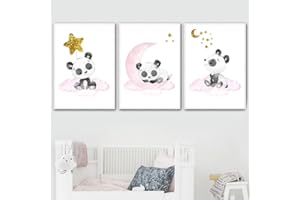 CNHNWJ Dessin animé Lune Panda pépinière Affiche Toile Tableau bébé Chambre Murale Art Style Nordique Belle Enfant Cadeau Decoration Chambre Dessins animés Tableaux 30x40cmx3 Pas de Cadre
