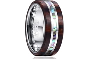 Vakki 8mm Ring aus Wolfram mit Abalone Muschel und Koa Holz Herren Ringe aus Holz Größe 54 bis 70(17.2-22.3)