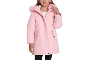 FEOYA Ragazza Giubbotto Resistente All'Acqua Pesante Bambina Piumino Invernale Pile Bambini Giacca Da Sci Impermeabile Giaccone Parka Da Neve Lungo Teddy 3-11 Anni