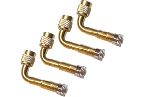 QitinDasen 4 pièces Professionnel 90 Degrés Pneu Valve Extension Adaptateur Kit, Laiton Pneu Tige Extension Schrader Valve Adaptateur, avec Bouchon Anti-poussière