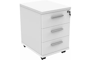 Office Hippo Essentials Heavy Duty Storage Unit, Mobile Storage Cabinet, Featuring 3 Lockable Drawers, Suitable For Commercial Office, Home And Classroom, Arctic White, 50D x 40.4W x 59.5Hcm