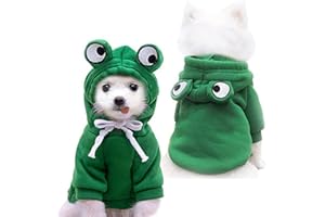 COEMA Dog Hoodie, Cute Dogs Hooded Sweatshirt, Warm Clothes for Small Medium Pet Dog Cat (Frog, X-Small)