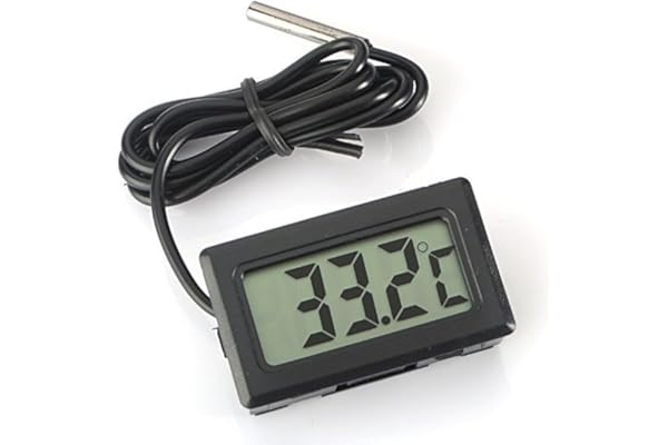 WINGONEER Monitor de Temperatura Digital LCD Termómetro con sonda Externa para el refrigerador y congelador Acuario -Black