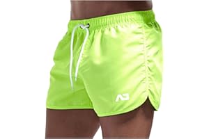 SOOUICKER Badehose Herren Kurz Bunt Badeshorts Herren Kurz Retro Schwimmhose Herren Boxer Badeshorts Herren Neonfarben Badehose Herren Schnelltrocknend Neon Grün