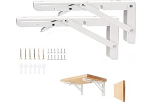 Vebetter 400mm Équerre Pliante, 2Pcs Blanc Support Console Pliable, Supports D' étagères Pliants Charge, Lourds Support Console Pliable,Equerre Etagere,Garage,Cuisine,Chambre,90KG/199lbs Porteur
