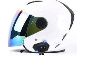 JIANJUD Caschi Jet Per Moto Bluetooth, Caschi Per Moto Con Lenti Anti-Appannamento Ad Alta Definizione, Certificazione DOT / ECE Con Funzione Di Risposta Automatica Per Metà Caschi Per Adulti