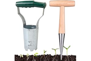 Behogan Lot de 2 planteurs de bulbes, poids léger, en acier inoxydable, aide à la plantation avec une poignée en bois et plante à bulbes pour jardins