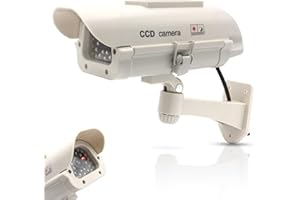 Fishtec ® Camera Factice Extérieur - Fausse Caméra de Vidéosurveillance avec LED Clignotante - Panneau Solaire - Usage Extérieur/Intérieur - Blanc