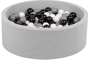 Petsona Foam Dogs Pool With Balls, Pets Soft Ball Pit, Dry Paddling Pool, Removable And Washable Cover, Lightgrey:Grey/White/Black