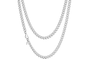 Richsteel Collar Hombre Cadenas Cubanas Acero Inoxidable para Hombres Mujeres Tono Plata/Oro/Negro, 3mm 6mm 9mm 12mm Ancho, 46cm 50cm 55cm 61cm 66cm 71cm 76cm Largos, Incluye Caja de Regalo