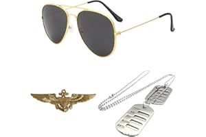 CWPFVQA Pièce Lunettes De Soleil, Insigne De Pilote, Étiquette De Chien, Costume De Pilote, Accessoires De Costume De Fan Militaire, Adaptés Au Cosplay, À La Soirée À Thème