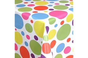 ‎EUROMAT Wachstuch Tischdecke abwaschbar Gartentischdecke Viele Größen und Designs, wasserabweisend, abwischbar, ÖkoTex (Bunte Punkte- Mehrfarbig- 06021-00, 100x140 cm)