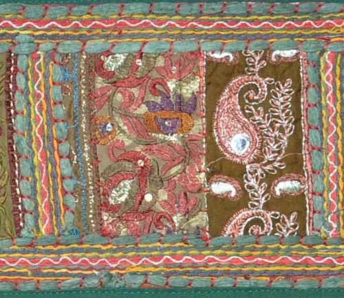 Ethnische indische Heimdekoration Patchwork & Stickerei Wandteppich, 99,1 x 33 cm Grün - 2