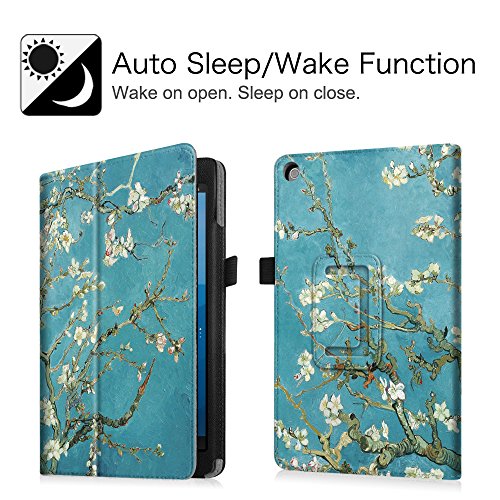 Fintie Folio Hülle für Amazon Fire HD 8 Tablet (8-Zoll, 7. Generation – 2017) – Premium Kunstleder Schutzhülle Tasche mit Standfunktion und Auto Sleep / Wake Funktion, Mandelblüten - 5
