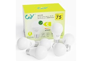 GY E27 LED-Glödlampor, 6.5W 1050LM, 6500K Kall Vit, Motsvarar 75 W, Lång Livslängd, Låg Förbrukning, Energisparande LED A60, Icke-Dimbar, 6 Stycken