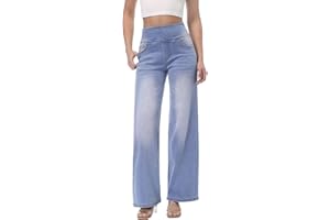 Chasehot Jean Femme,Taille Haute Coupe Droite Straight Jeans,Mode Baggy Jambes Jean,Taille Elastique Large Pantalon Femme